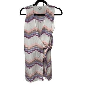 Miguelina Ali Embroidered Wrap Dress White Purple Cotton Sleeveless Size Small